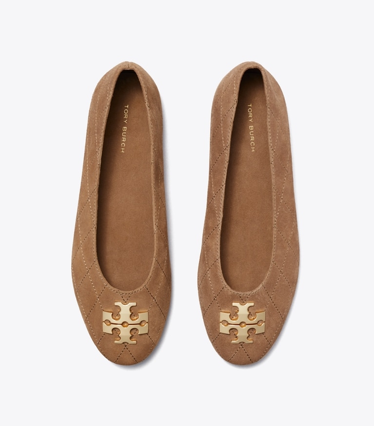 Tory Burch designer flats Charlie Quilted Ballet in PEANUT overhead