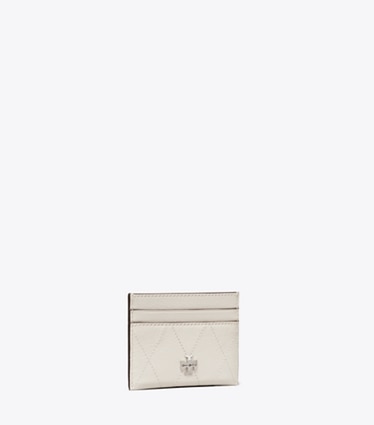 Tory Burch designer card cases Charlie Quilted Card Case in Light Cream angle