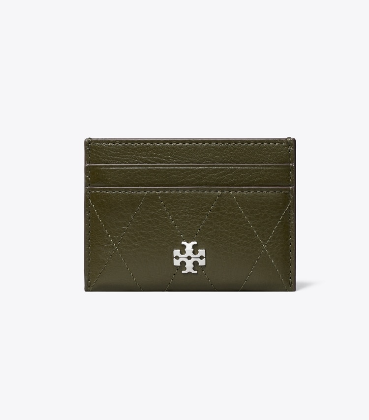 Tory Burch designer card cases Charlie Quilted Card Case in Dark Olive front