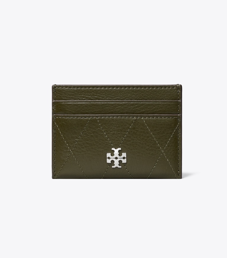 Tory Burch designer card cases Charlie Quilted Card Case in Dark Olive front