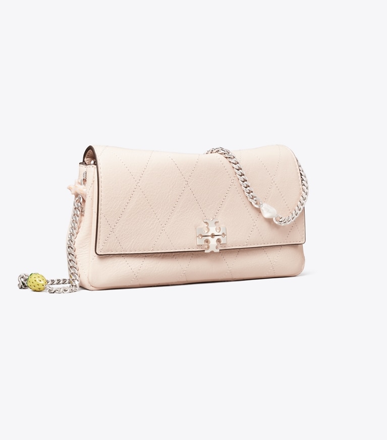Tory Burch designer crossbody bags Charlie Quilted Chain Crossbody in Soft Pink / Charms angle