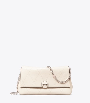 Tory Burch designer crossbody bags Charlie Quilted Chain Crossbody in Light Cream / Charms front