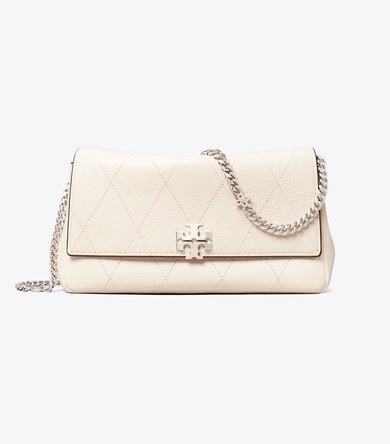 Tory Burch designer crossbody bags Charlie Quilted Chain Crossbody in Light Cream / Charms front