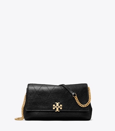Tory Burch designer crossbody bags Charlie Quilted Chain Crossbody in Black front