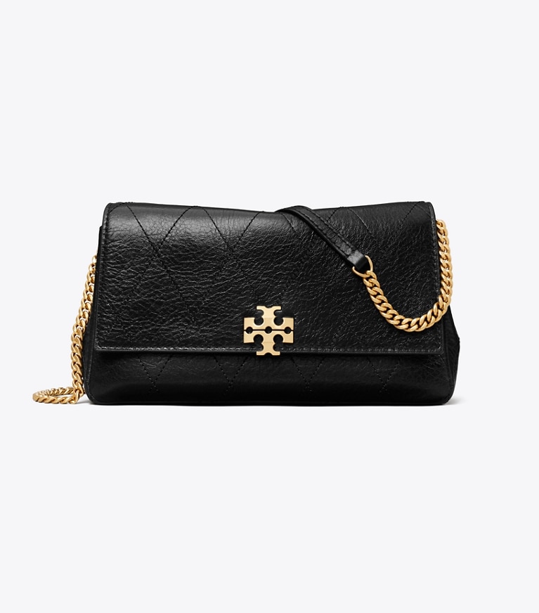 Tory Burch designer crossbody bags Charlie Quilted Chain Crossbody in Black front