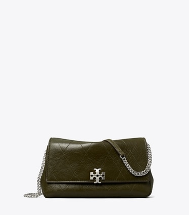 Tory Burch designer crossbody bags Charlie Quilted Chain Crossbody in Dark Olive front