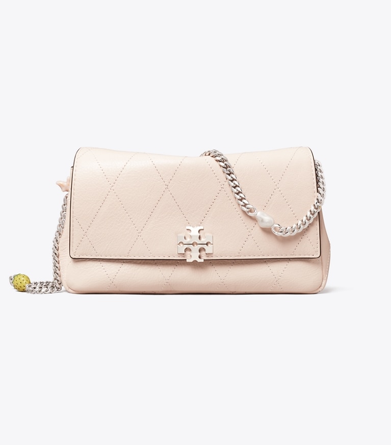 Tory Burch designer crossbody bags Charlie Quilted Chain Crossbody in Soft Pink / Charms front