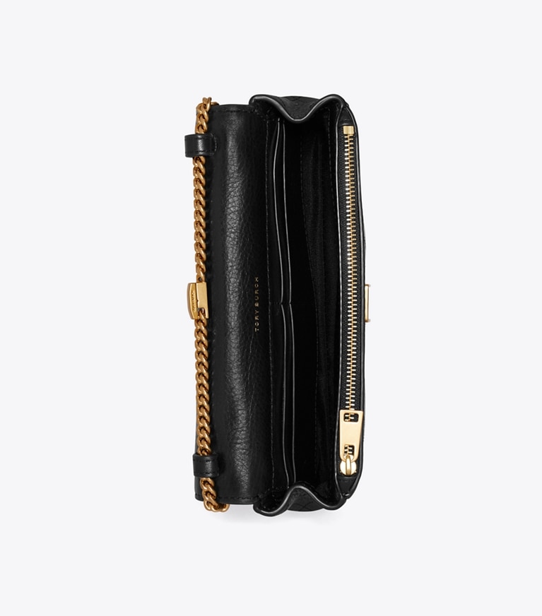 Tory Burch designer crossbody bags Charlie Quilted Chain Crossbody in Black overhead