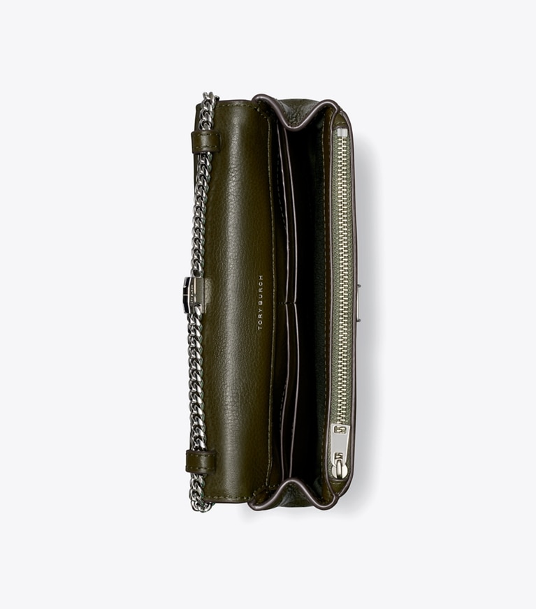 Tory Burch designer crossbody bags Charlie Quilted Chain Crossbody in Dark Olive overhead