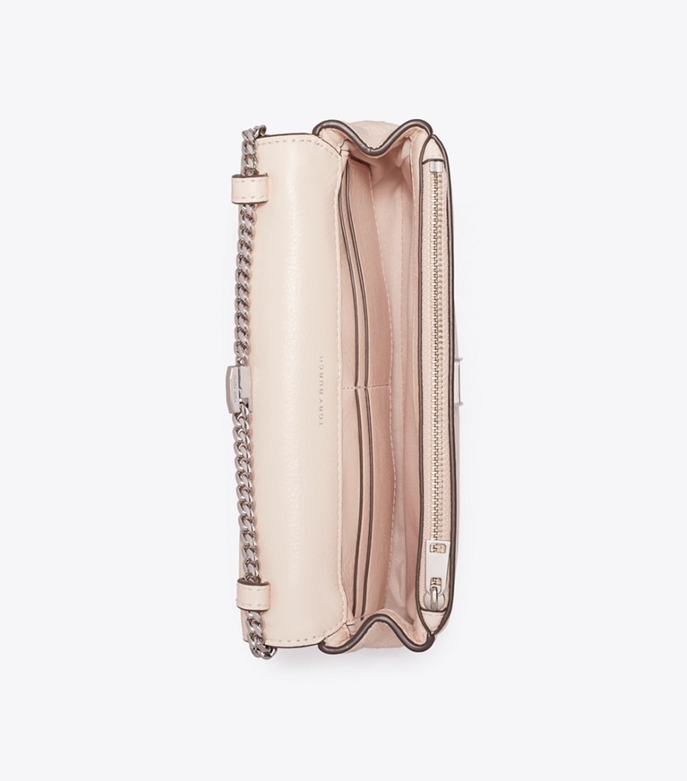 Tory Burch designer crossbody bags Charlie Quilted Chain Crossbody in Soft Pink / Charms overhead