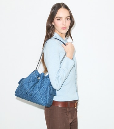【Tory Burch】ショルダーバッグ 青とクリーム色 編み込みデザイン Tモノグラム コレクション | トリーバーチ公式オンラインストア | Tory