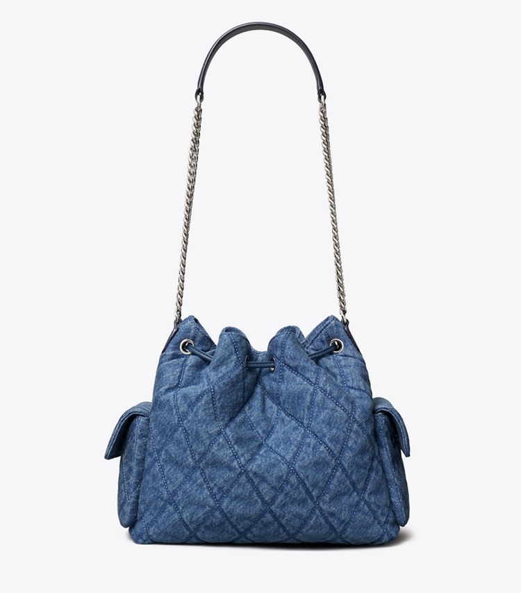 Tory Burch designer shoulder bags Charlie Quilted Denim Drawstring Shoulder Bag in Blue back
