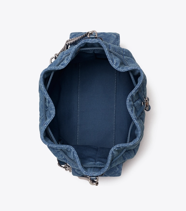 Tory Burch designer shoulder bags Charlie Quilted Denim Drawstring Shoulder Bag in Blue overhead