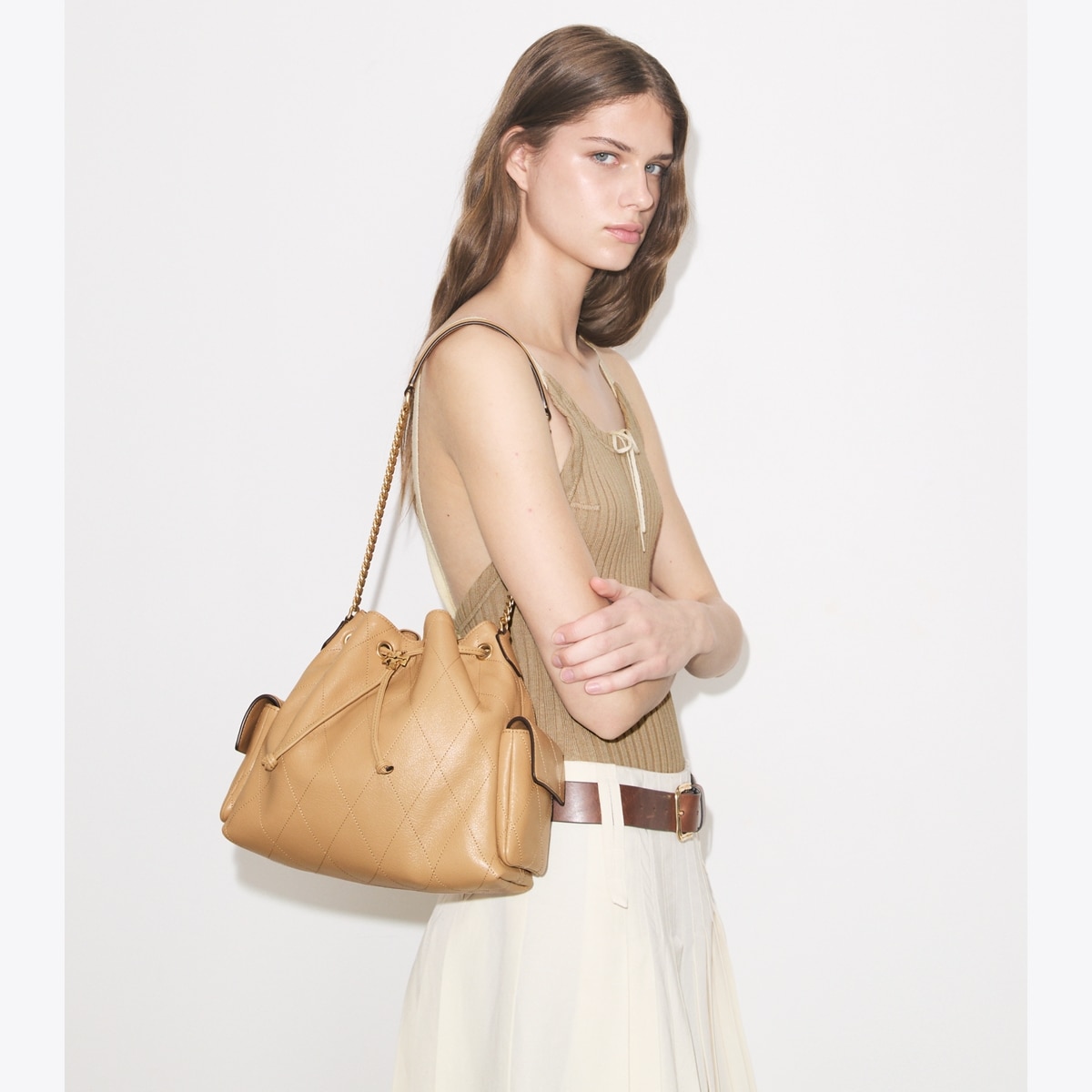 Charlie Quilted Drawstring Shoulder Bag: Women's Designer Shoulder