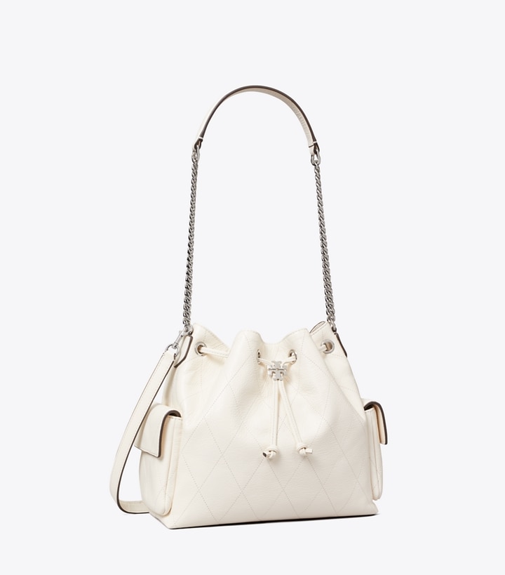 Tory Burch designer shoulder bags Charlie Quilted Drawstring Shoulder Bag in Light Cream angle