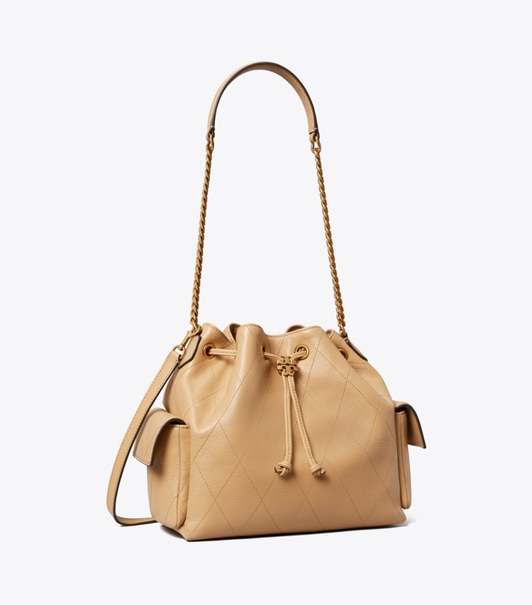 Tory Burch designer shoulder bags Charlie Quilted Drawstring Shoulder Bag in Pecan angle