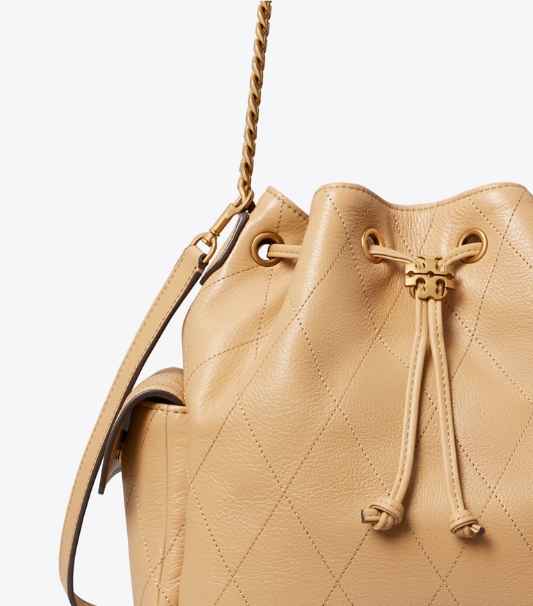 Tory Burch designer shoulder bags Charlie Quilted Drawstring Shoulder Bag in Pecan detail