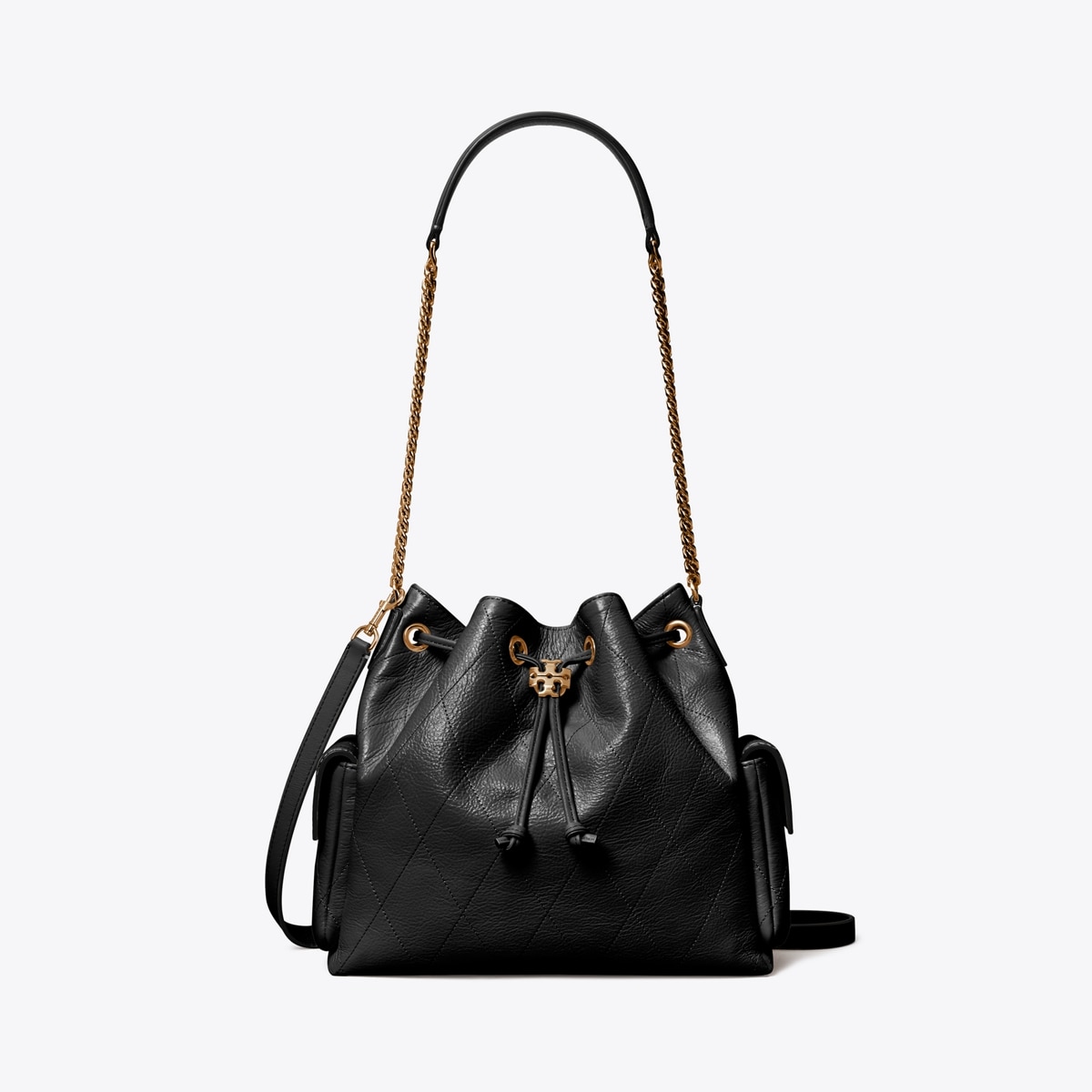 Tory Burch Black Quilted Leather Drawstring Backpack Tory Burch Charlie Quilted Leather Drawstring Bag Review  main image 4