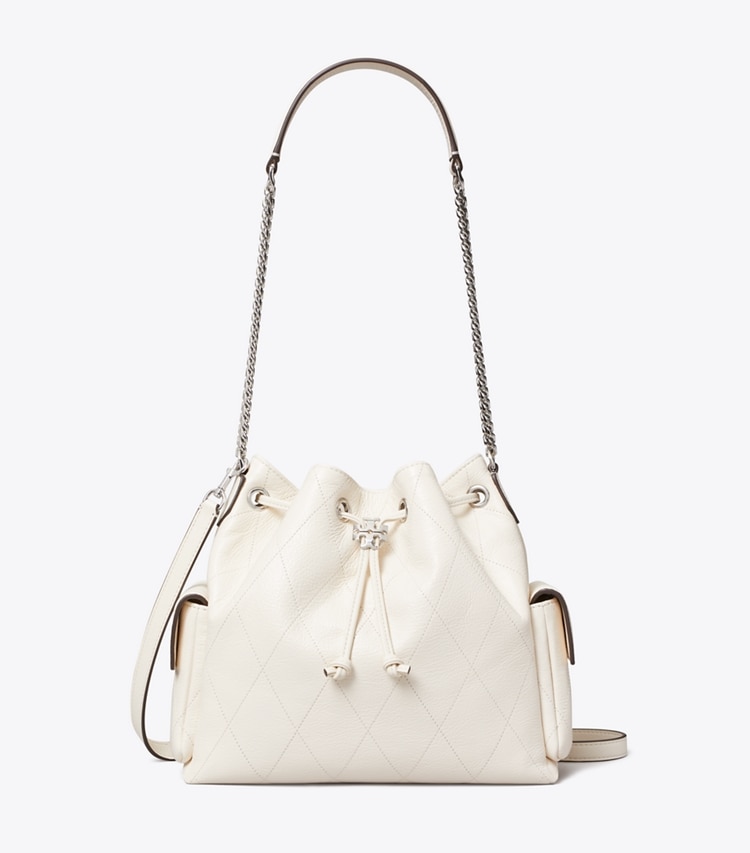 Tory Burch designer shoulder bags Charlie Quilted Drawstring Shoulder Bag in Light Cream front