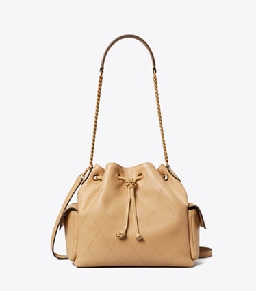 Tory Burch designer ショルダーバッグ チャーリー キルト ドローストリング ショルダーバッグ in Pecan front