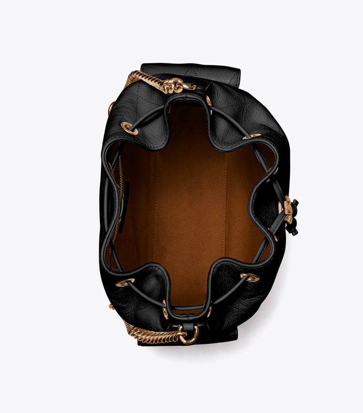 Tory Burch designer shoulder bags Charlie Quilted Drawstring Shoulder Bag in Black overhead