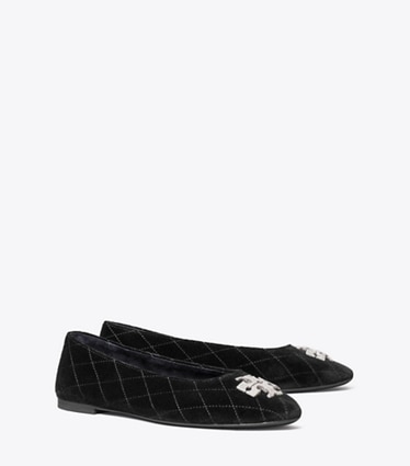Tory Burch designer flats Charlie Quilted Pavé Ballet in PERFECT BLACK angle