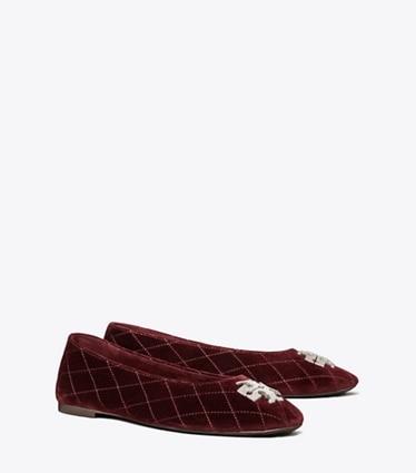 Tory Burch designer flats Charlie Quilted Pavé Ballet in DARK CHERRY angle