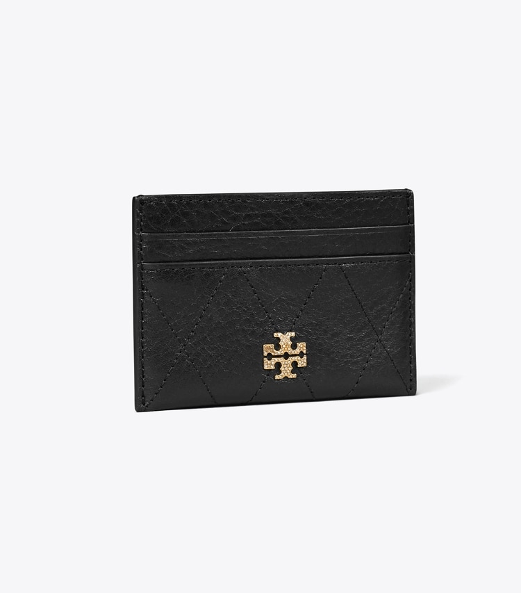 Tory Burch designer card cases Charlie Quilted Pavé Card Case in Black angle