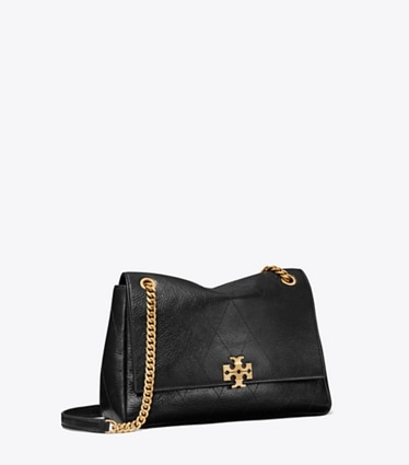Tory Burch designer shoulder bags Charlie Quilted Shoulder Bag in Black angle