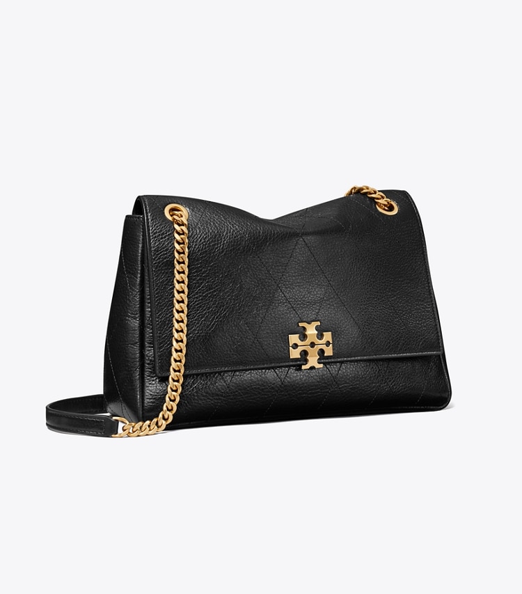 Tory Burch designer shoulder bags Charlie Quilted Shoulder Bag in Black angle