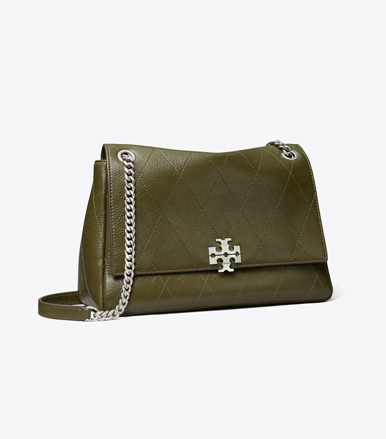 Tory Burch designer shoulder bags Charlie Quilted Shoulder Bag in Dark Olive angle