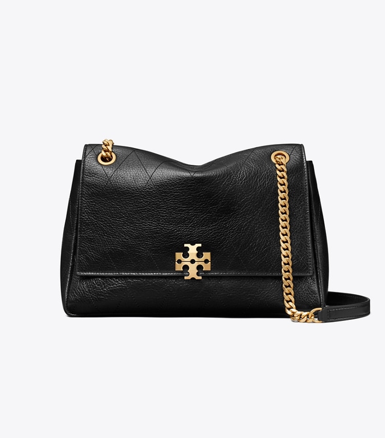 Tory Burch designer shoulder bags Charlie Quilted Shoulder Bag in Black front