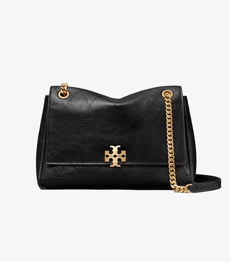 Tory Burch designer shoulder bags Charlie Quilted Shoulder Bag in Black front