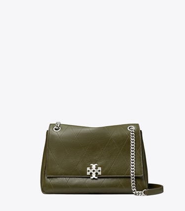 Tory Burch designer shoulder bags Charlie Quilted Shoulder Bag in Dark Olive front