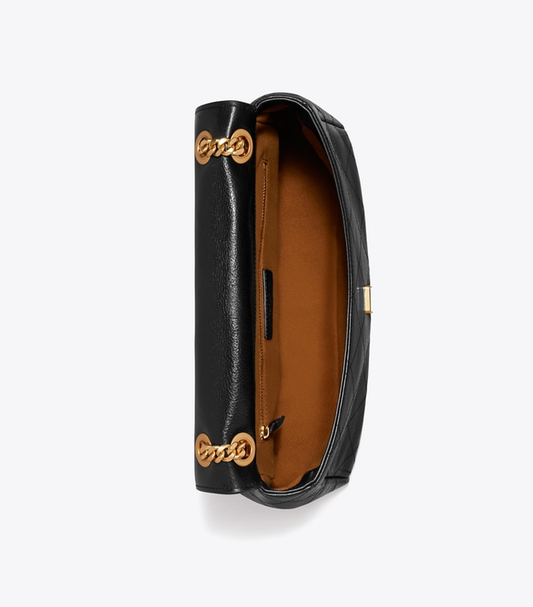 Tory Burch designer shoulder bags Charlie Quilted Shoulder Bag in Black overhead