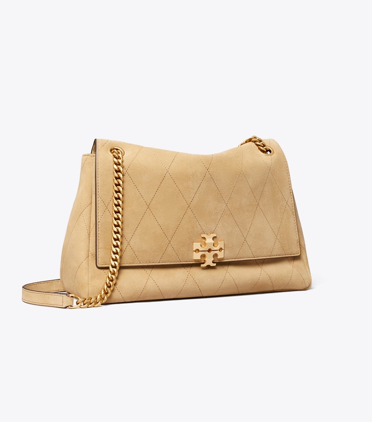 Tory Burch designer shoulder bags Charlie Quilted Suede Shoulder Bag in Stone angle
