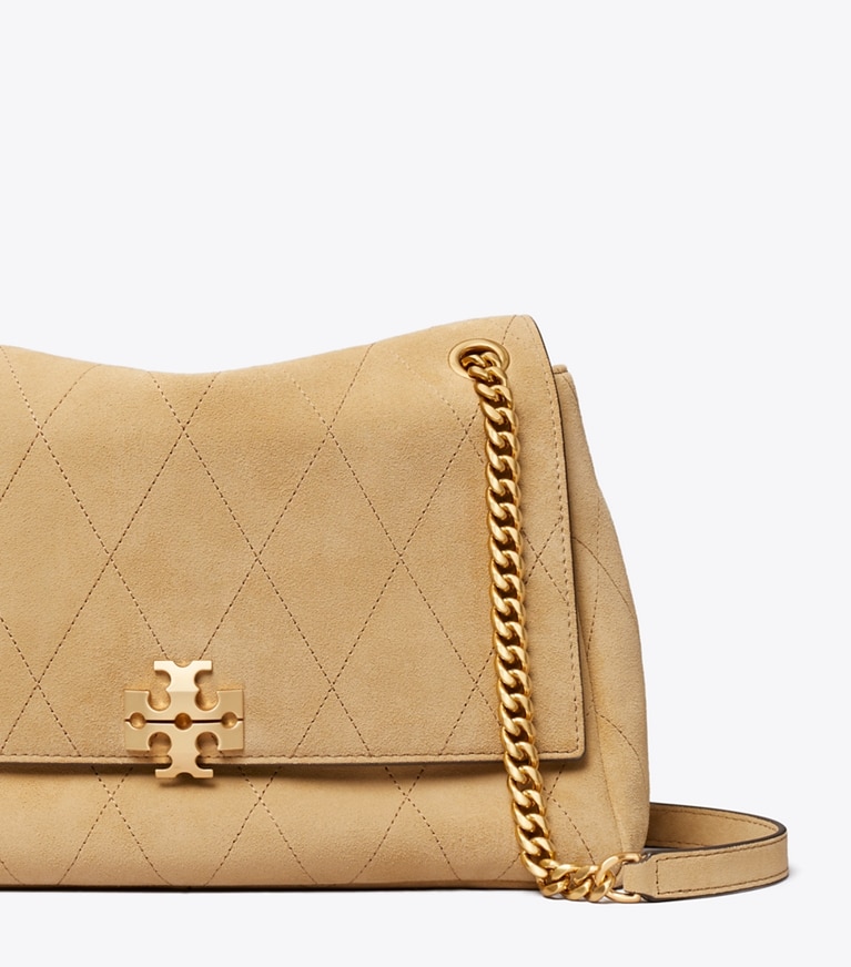 Tory Burch designer shoulder bags Charlie Quilted Suede Shoulder Bag in Stone detail