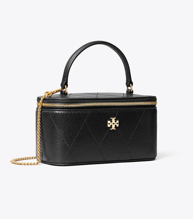 Tory Burch designer crossbody bags Charlie Quilted Vanity Case in Black angle