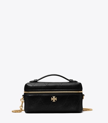 Tory Burch designer crossbody bags Charlie Quilted Vanity Case in Black front