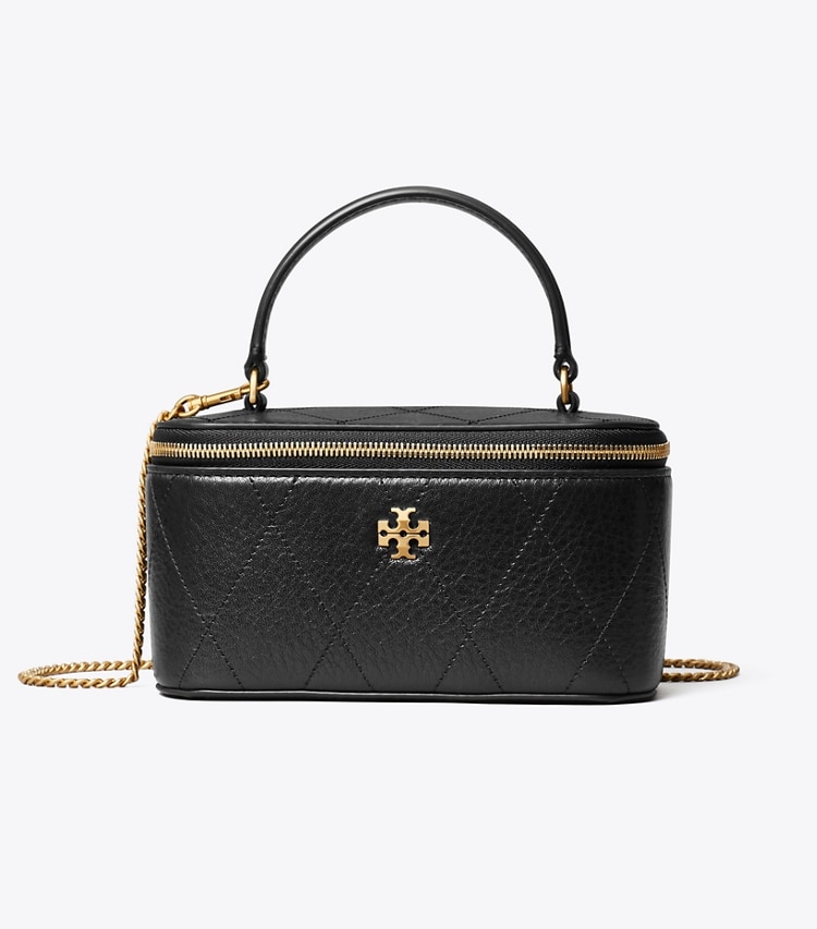Tory Burch designer crossbody bags Charlie Quilted Vanity Case in Black front