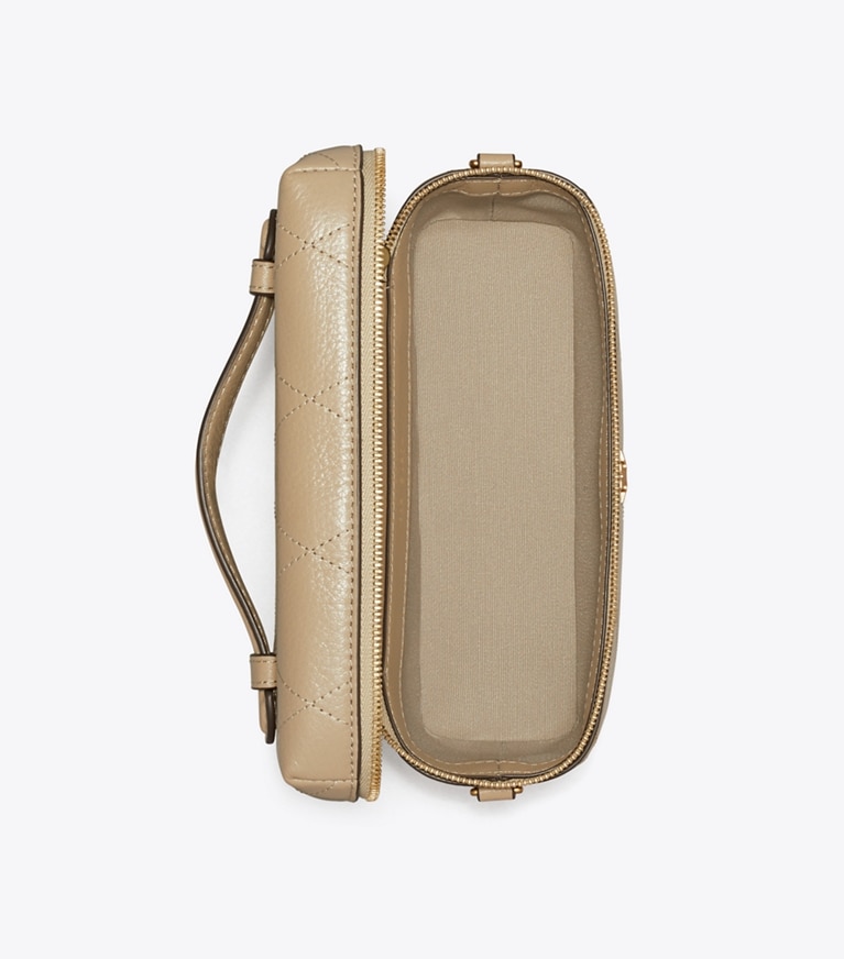 Tory Burch designer crossbody bags Charlie Quilted Vanity Case in Soft Cement overhead