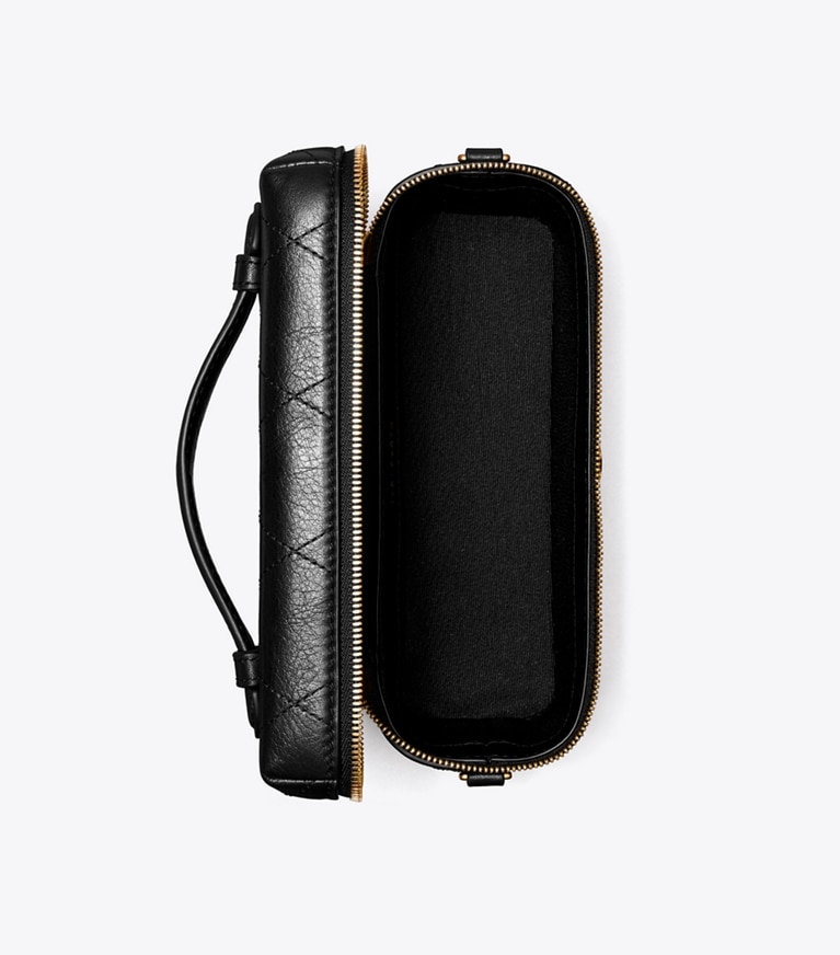 Tory Burch designer crossbody bags Charlie Quilted Vanity Case in Black / Charms overhead