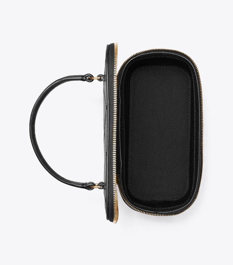 Tory Burch designer crossbody bags Charlie Quilted Vanity Case in Black overhead