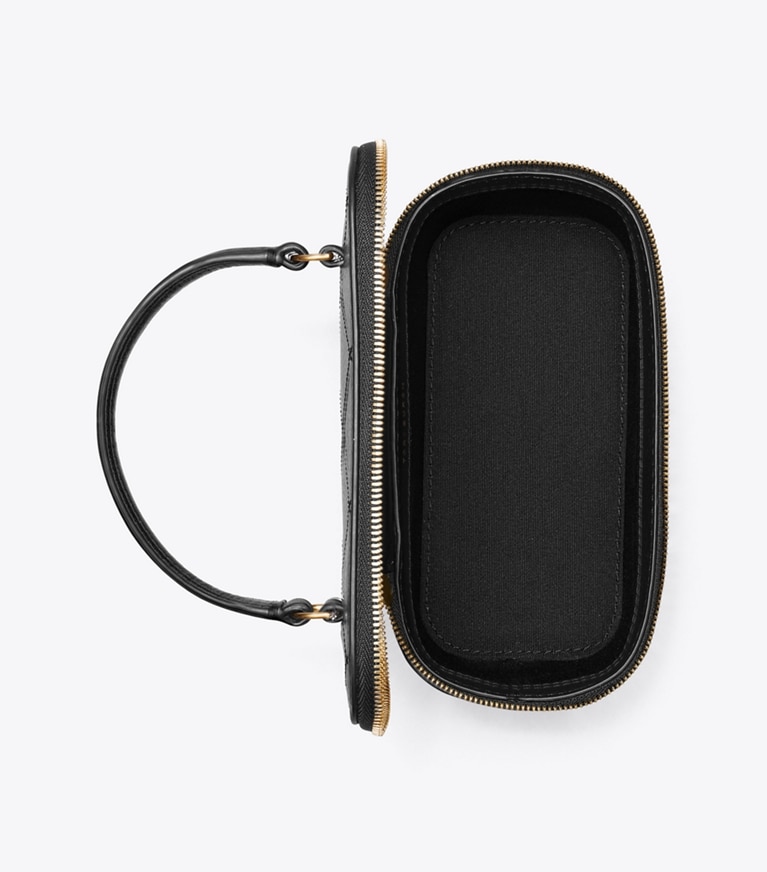 Tory Burch designer crossbody bags Charlie Quilted Vanity Case in Black overhead