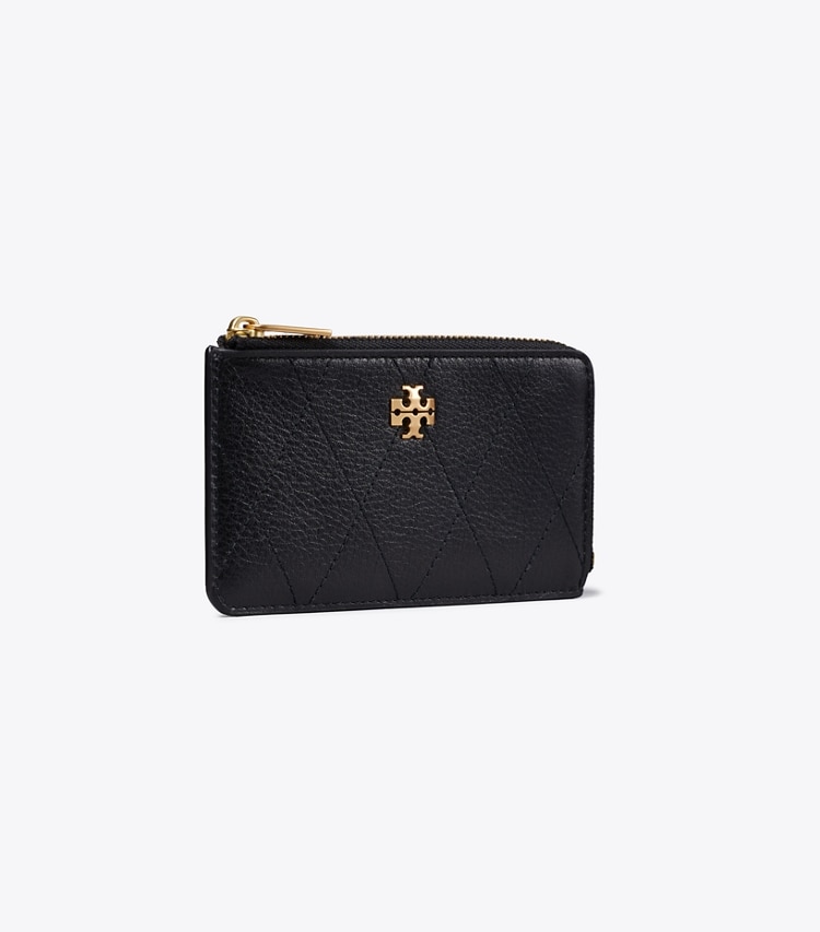 Tory Burch designer card cases Charlie Quilted Zip Card Case in Black angle