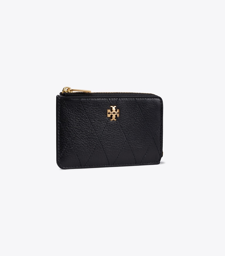 Tory Burch designer card cases Charlie Quilted Zip Card Case in Black angle