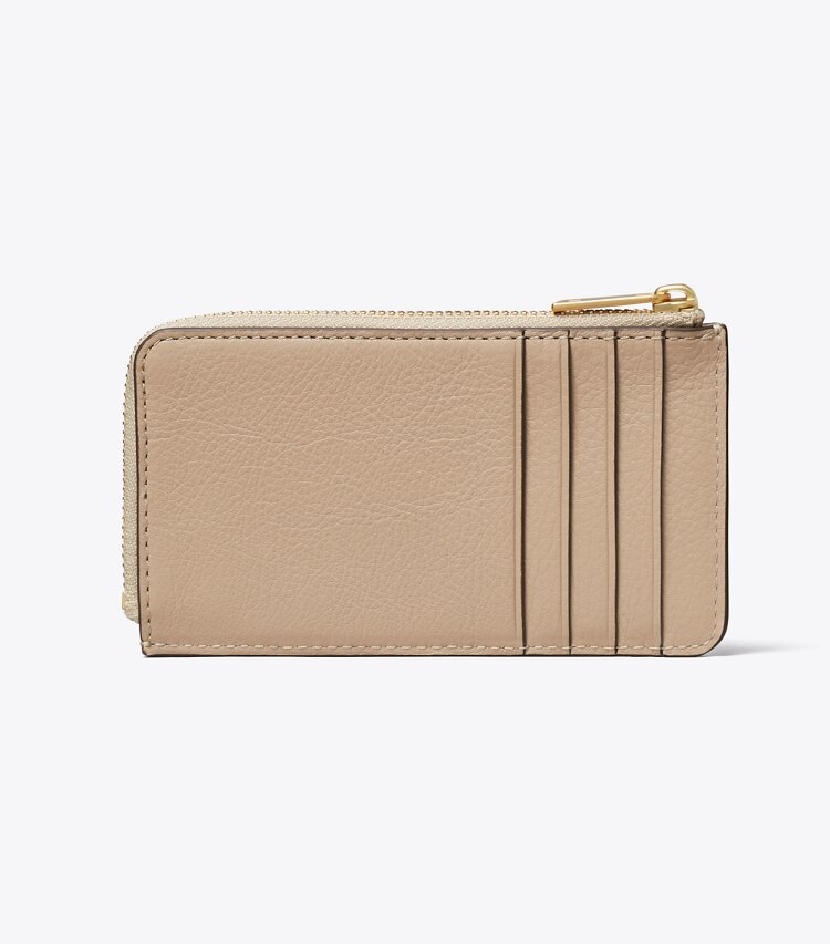 Tory Burch designer card cases Charlie Quilted Zip Card Case in Soft Cement back