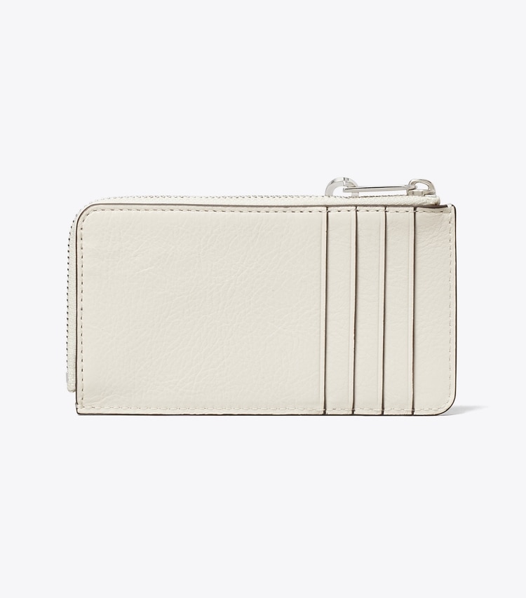 Tory Burch designer card cases Charlie Quilted Zip Card Case in Light Cream / Charms back