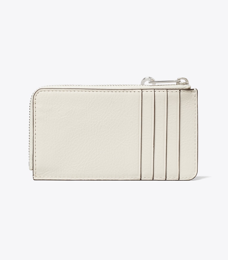 Tory Burch designer card cases Charlie Quilted Zip Card Case in Light Cream / Charms back