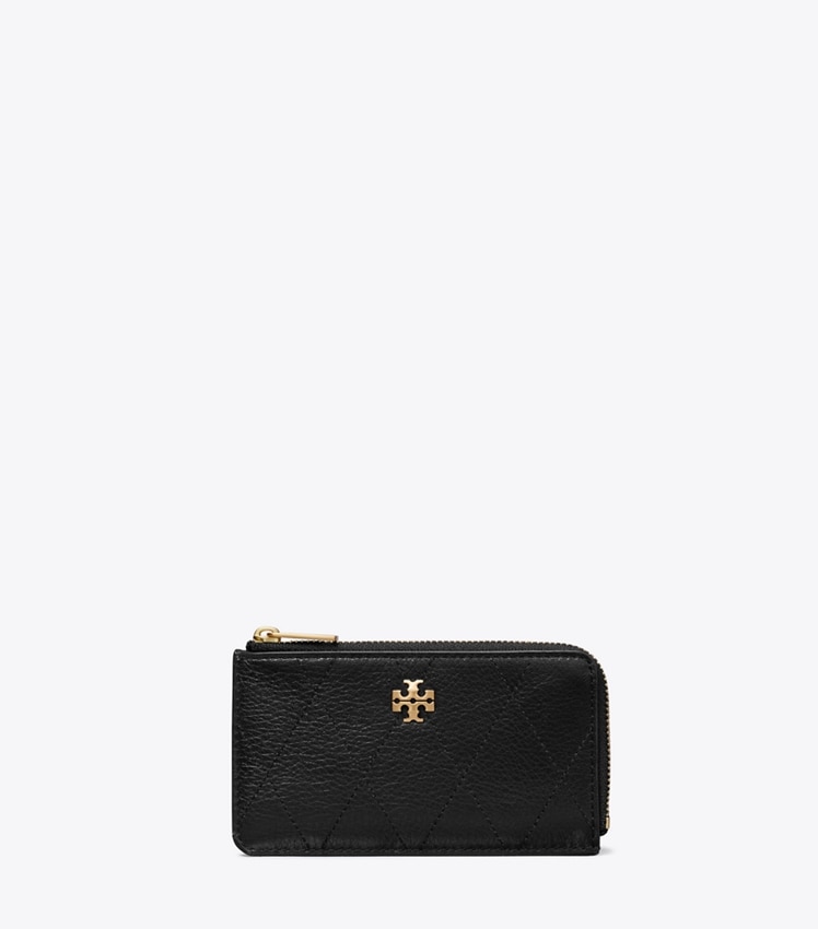 Tory Burch Charlie Quilted Zip Card Case — Black